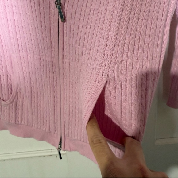 Ralph Lauren Full Zip Cable Knit Sweater Pink and Silver Size Small Mock Neck - Picture 9 of 11